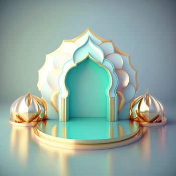 3D Realistic Rendering Ramadan Scene Islamic Podium background for Product Display