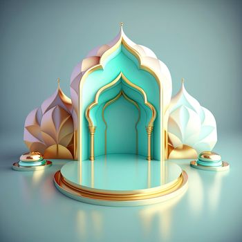 3D Realistic Rendering Ramadan Scene Islamic Podium background for Product Display