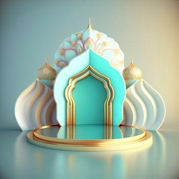 3D Realistic Rendering Ramadan Scene Islamic Podium background for Product Display