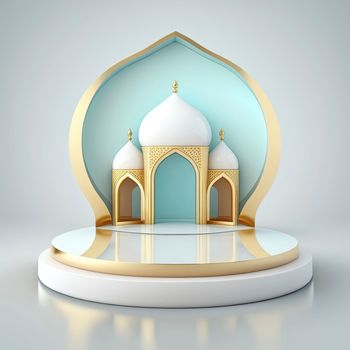 3D Realistic Rendering Ramadan Scene Islamic Podium background for Product Display