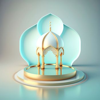 Islamic ramadan podium background of futuristic and modern 3d realistic mosque with scene and stage for product display