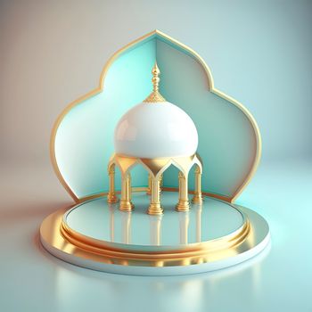 Islamic ramadan podium background of futuristic and modern 3d realistic mosque with scene and stage for product display