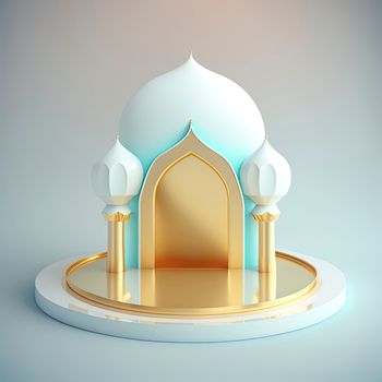 Islamic ramadan podium background of futuristic and modern 3d realistic mosque with scene and stage for product display