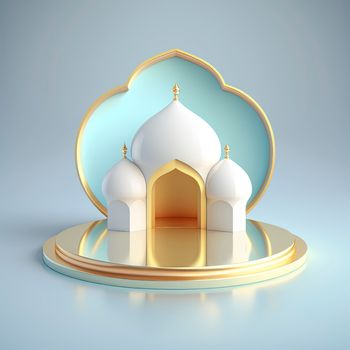 Islamic ramadan podium background of futuristic and modern 3d realistic mosque with scene and stage for product display