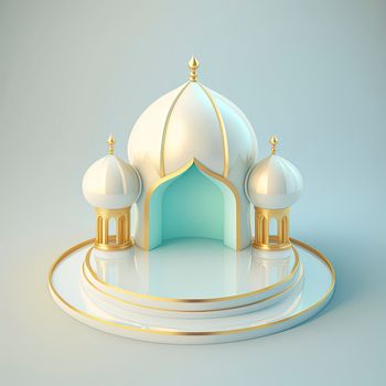 Islamic ramadan podium background of futuristic and modern 3d realistic mosque with scene and stage for product display