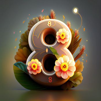 Creative illustration of number 8 with floral decoration for 8 march women's day celebration