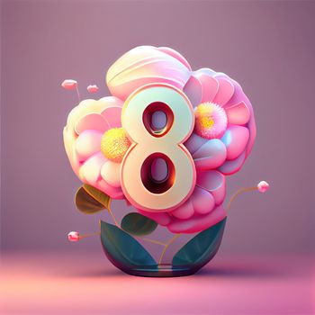 Creative illustration of number 8 with floral decoration for 8 march women's day celebration