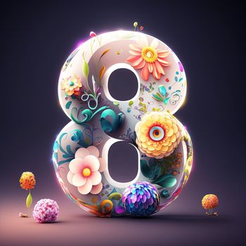 Creative illustration of number 8 with floral decoration for 8 march women's day celebration