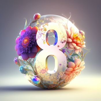 Creative illustration of number 8 with floral decoration for 8 march women's day celebration