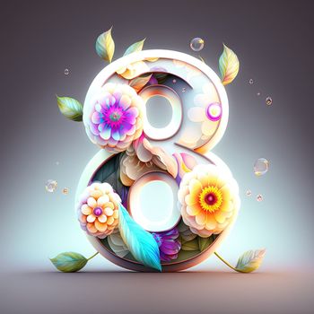 Creative illustration of number 8 with floral decoration for 8 march women's day celebration