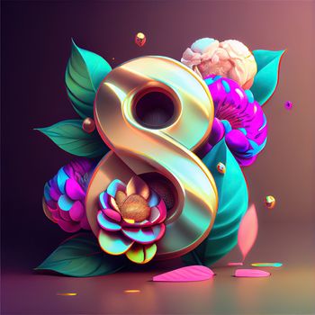 Creative illustration of number 8 with floral decoration for 8 march women's day celebration