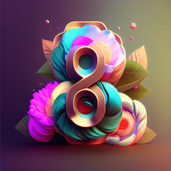 Creative illustration of number 8 with floral decoration for 8 march women's day celebration