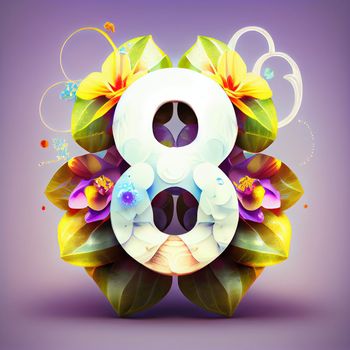 Creative illustration of number 8 with floral decoration for 8 march women's day celebration