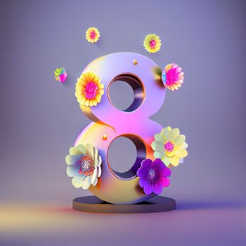 Creative illustration of number 8 with floral decoration for 8 march women's day celebration