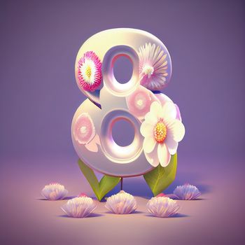 Creative illustration of number 8 with floral decoration for 8 march women's day celebration