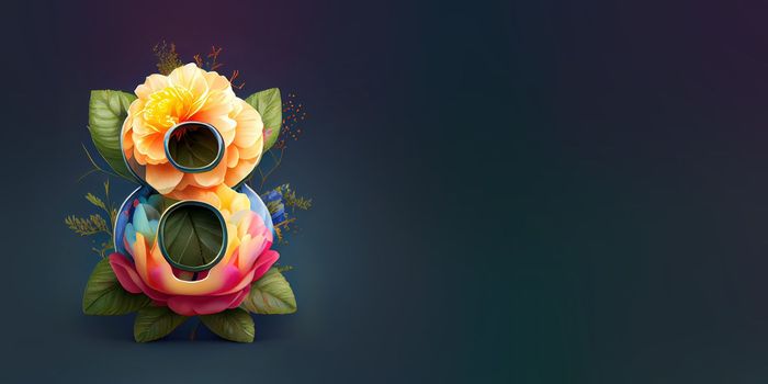 Illustration of number 8 and floral decoration for background and banner for 8th march women's day with copy space