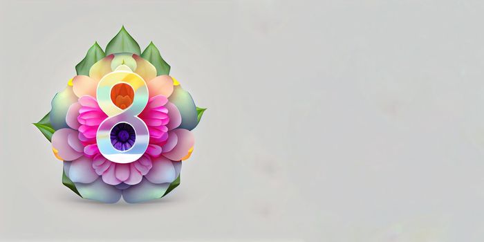 Illustration of number 8 and floral decoration for background and banner for 8th march women's day with copy space