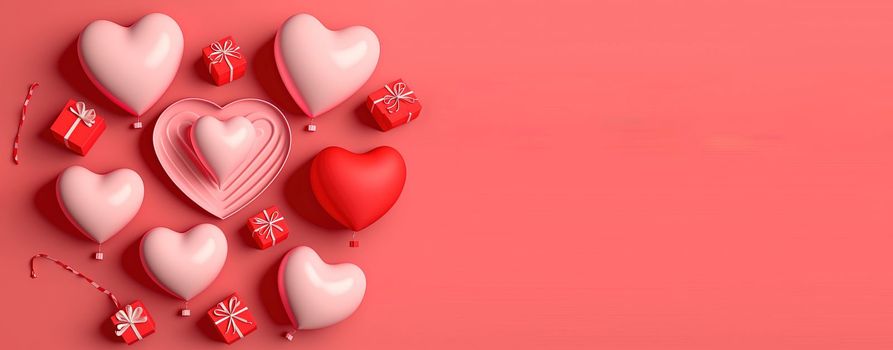 Valentine's day background and shiny 3d heart shape with small ornament for banner