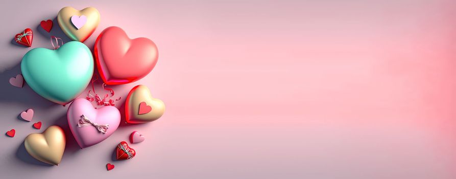 Valentine's day background and shiny 3d heart shape with small ornament for banner