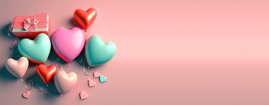 Valentine's day background and shiny 3d heart shape with small ornament for banner