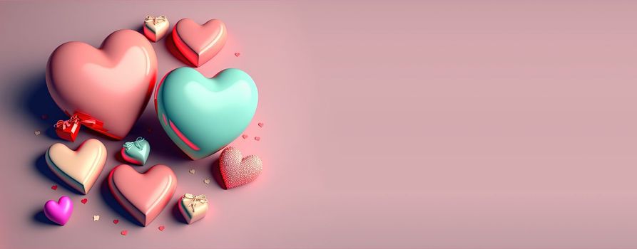 Valentine's day background and shiny 3d heart shape with small ornament for banner