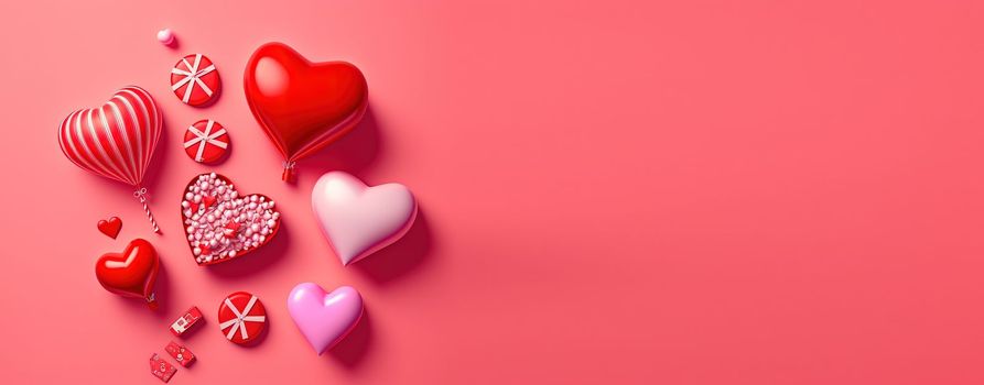 Valentine's day background and shiny 3d heart shape with small ornament for banner