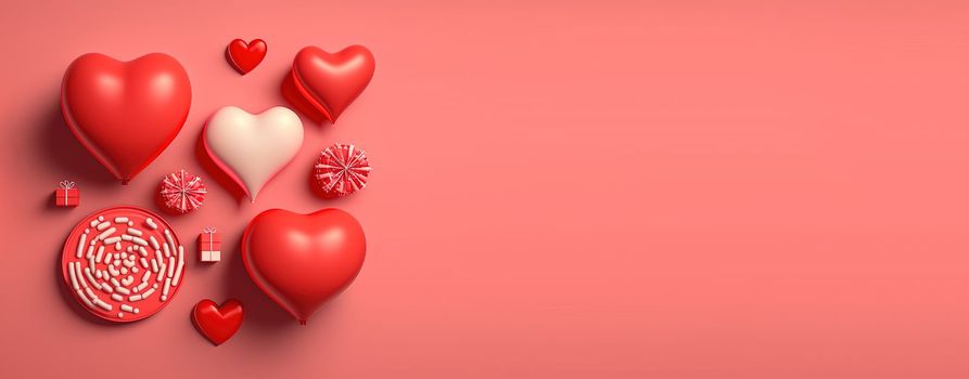 Valentine's day background and shiny 3d heart shape with small ornament for banner