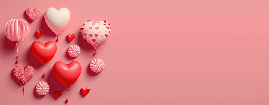 Valentine's day background and shiny 3d heart shape with small ornament for banner