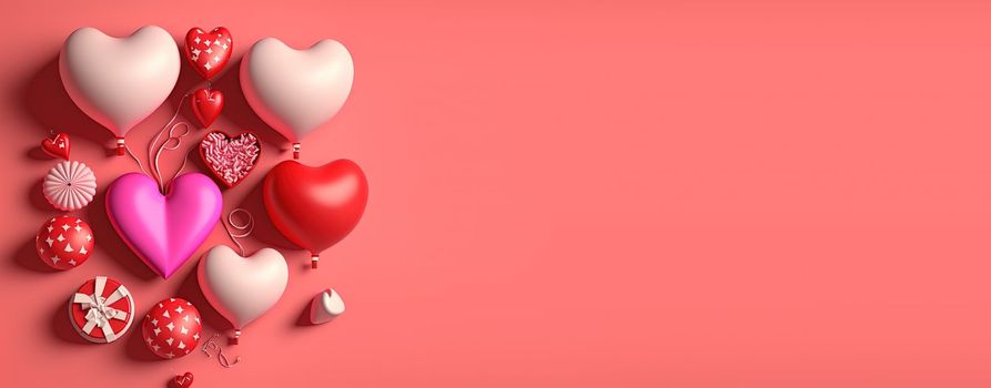 Valentine's day background and shiny 3d heart shape with small ornament for banner