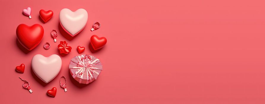 Valentine's day background and shiny 3d heart shape with small ornament for banner