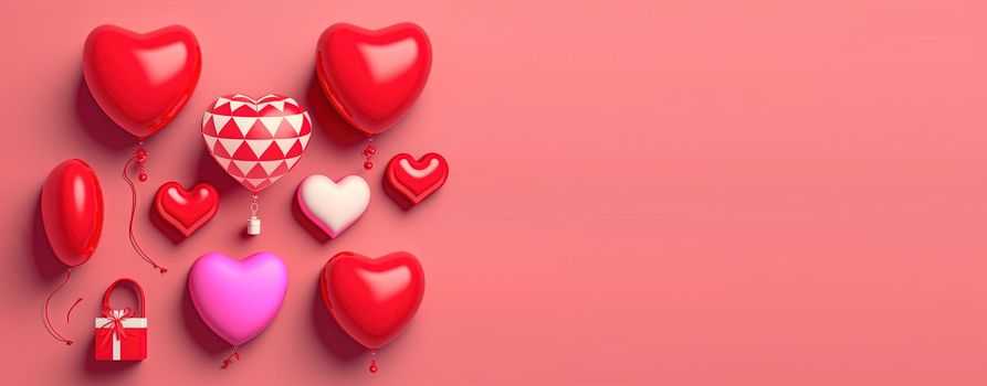 Valentine's day background and shiny 3d heart shape with small ornament for banner