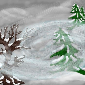 Illustration of blizzards and blizzards. A snowstorm sweeps a blizzard. Seasons
