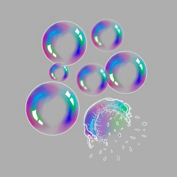 Soap bubbles are flying in the air on an isolated background. The soap bubble burst. Clipart