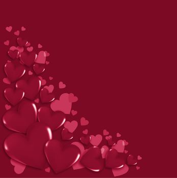 Valentine's Day greeting card. Background for a holiday card with red hearts. Viva Magenta Background color