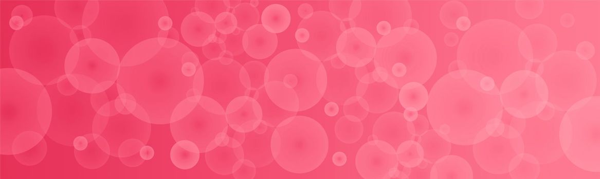 Large pink background with white semi-transparent spheres on the panoramic image. Panorama, banner, layout, template, background.Viva Magenta Background color