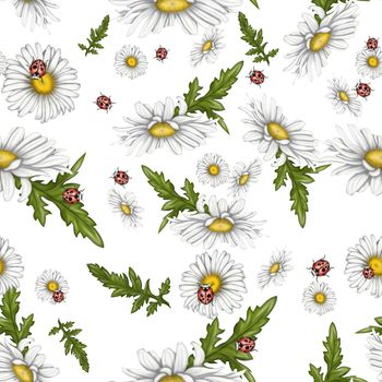 Seamless pattern for printing. Illustration of chamomile flowers. Bright beautiful flowers on a light background.