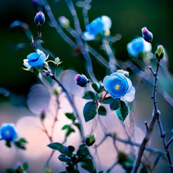 Wild rose with blue buds. High quality illustration