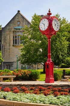 Image of Iconic Red clock in summer at Bloomington Indiana University