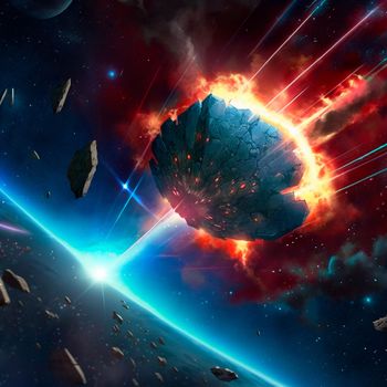 Meteor strike. Explosion in space. High quality illustration