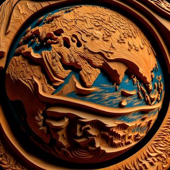 Planet Earth with reservoirs and continents carved out of wood. High quality illustration