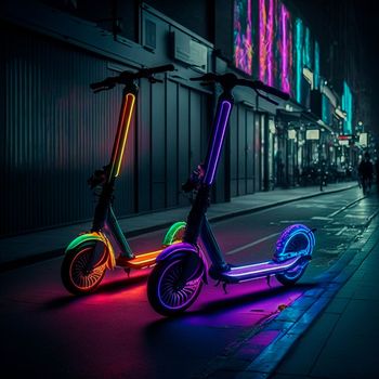 City scooters with neon lights. High quality illustration