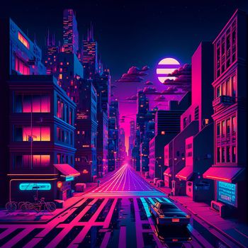 Cartoon image of a cyberpunk street. High quality illustration