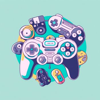 A gamepad in the style of pop art and anime. High quality illustration