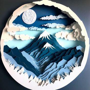 multi-layered crafts made of paper. Mountains, trees, forest and clouds. High quality illustration