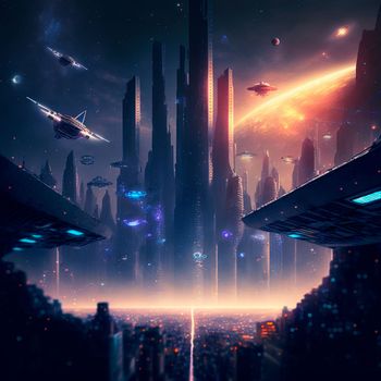Futuristic city of the future on a distant planet . High quality illustration