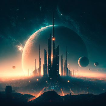 Futuristic city of the future on a distant planet . High quality illustration