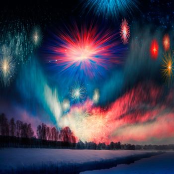 Bright night sky with fireworks. High quality illustration