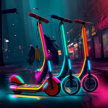 City scooters with neon lights. High quality illustration