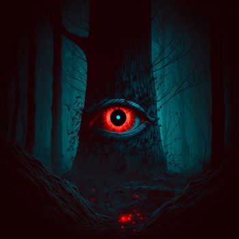 Scary tree with a red eye. High quality illustration