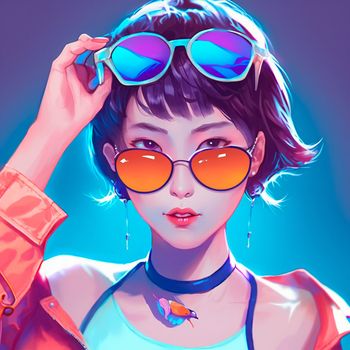 Girl with 2 pairs of sunglasses. High quality illustration